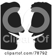 Royalty Free RF Clipart Illustration Of Two Black Happy Silhouetted Male Heads Face To Face