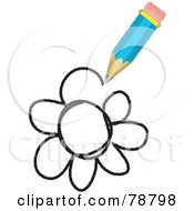 Royalty Free RF Clipart Illustration Of A Blue Pencil Drawing A Flower
