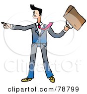Royalty Free RF Clipart Illustration Of A Pointing Businessman Holding Up His Briefcase