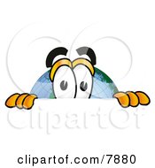 World Earth Globe Mascot Cartoon Character Peeking Over A Surface
