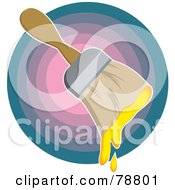 Poster, Art Print Of Paintbrush Dripping With Yellow Paint Over A Gradient Circle