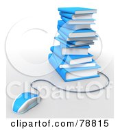 Poster, Art Print Of 3d Blue Computer Mouse Connected To A Stack Of Blue Text Books