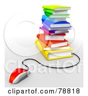 3d Red Computer Mouse Connected To A Stack Of Colorful Text Books