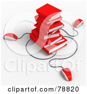 Poster, Art Print Of Three 3d Red Computer Mice Connected To A Stack Of Red Text Books