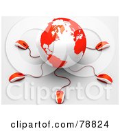 Poster, Art Print Of 3d Red And White Globe With Many Networked Computer Mice