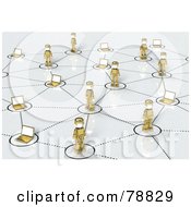 Poster, Art Print Of 3d Social Network Of Gold People And Laptops