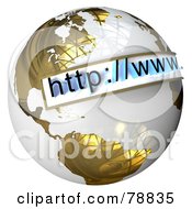 3d Url Website Bar Over A Gold And White Reflective Globe