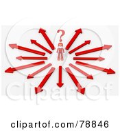 Poster, Art Print Of 3d Red Minitoy Person Standing In A Crossroads Of Choices And Opportunities