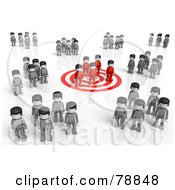 Poster, Art Print Of 3d Red Group Standing On A Bullseye Surrounded By Gray Groups