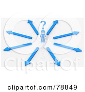 Poster, Art Print Of 3d Blue Minitoy Person Standing In A Crossroads Of Choices And Opportunities
