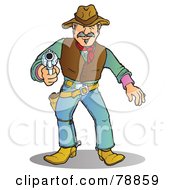 Poster, Art Print Of Western Cowboy Man Prepared To Shoot His Pistol
