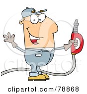 Caucasian Cartoon Gas Attendant Man
