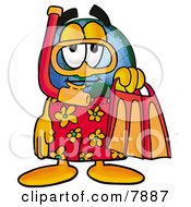 World Earth Globe Mascot Cartoon Character In Orange And Red Snorkel Gear