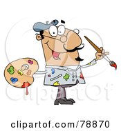 Poster, Art Print Of Messy Hispanic Cartoon Artist Painter With A Brush And Palette