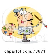 Poster, Art Print Of Sloppy Caucasian Cartoon Artist Painter With A Brush And Palette