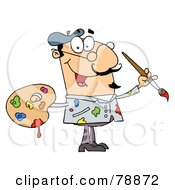 Poster, Art Print Of Messy Caucasian Cartoon Artist Painter With A Brush And Palette