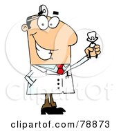 Caucasian Cartoon Dentist Man Holding An Extracted Tooth