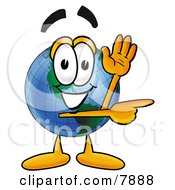 World Earth Globe Mascot Cartoon Character Waving And Pointing