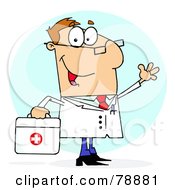 Royalty Free RF Clipart Illustration Of A Caucasian Cartoon Doctor Man Carrying His First Aid Bag