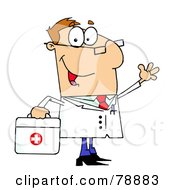 Caucasian Cartoon Doctor Man Carrying His Medical Bag by Hit Toon