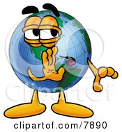 Poster, Art Print Of World Earth Globe Mascot Cartoon Character Whispering And Gossiping