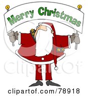 Poster, Art Print Of Santa Holding And Looking Up At A Merry Christmas Banner