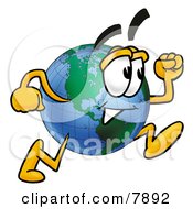 Clipart Picture Of A World Earth Globe Mascot Cartoon Character Running