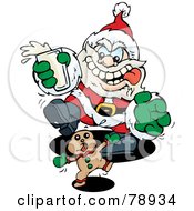 Poster, Art Print Of Starving Santa Chasing A Gingerbread Cookie And Holding A Cup Of Milk