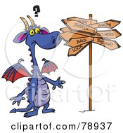 Royalty Free RF Clipart Illustration Of A Purple Dragon Standing Confused At A Crossroads