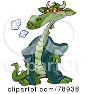 Royalty Free RF Clipart Illustration Of A Cool Green Dragon Wearing A Long Coat