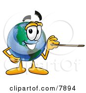 Poster, Art Print Of World Earth Globe Mascot Cartoon Character Holding A Pointer Stick