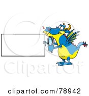 Poster, Art Print Of Blue Dragon Holding A Magnifying Glass And Blank Sign