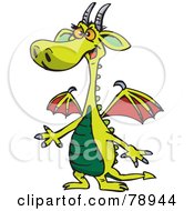 Poster, Art Print Of Surprised Green Dragon With Red Wings
