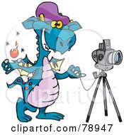 Royalty Free RF Clipart Illustration Of A Teal Photographer Dragon By A Camera by Dennis Holmes Designs