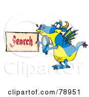 Poster, Art Print Of Blue Dragon Holding A Magnifying Glass And Search Sign