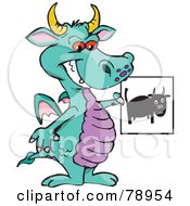 Poster, Art Print Of Turquoise Dragon Holding A Black Bull Picture