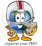 Poster, Art Print Of World Earth Globe Mascot Cartoon Character In A Helmet Holding A Football