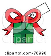 Poster, Art Print Of Blank White Gift Tag On A Green Present With A Red Bow