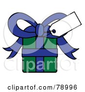Poster, Art Print Of Blank White Gift Tag On A Blue And Green Present