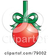 Royalty Free RF Clipart Illustration Of A Matte Red Christmas Bulb Ornament Suspended From A Green Ribbon