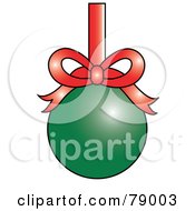 Royalty Free RF Clipart Illustration Of A Matte Green Christmas Bulb Ornament Suspended From A Red Ribbon