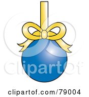 Royalty Free RF Clipart Illustration Of A Matte Blue Christmas Bulb Ornament Suspended From A Yellow Ribbon by Pams Clipart