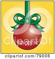 Poster, Art Print Of Red Merry Christmas Bulb Ornament Suspended From A Green Ribbon