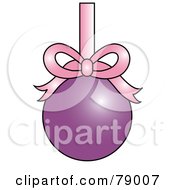 Royalty Free RF Clipart Illustration Of A Matte Purple Christmas Bulb Ornament Suspended From A Pink Ribbon