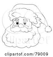 Poster, Art Print Of Black And White Father Christmas Face With A White Beard Mustache And Santa Hat