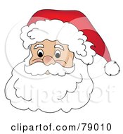 Poster, Art Print Of Father Christmas Face With A White Beard Mustache And Fluffy Santa Hat