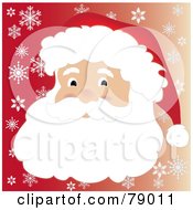 Poster, Art Print Of Father Christmas Face With A Beard Mustache And Santa Hat Over A Gradient Red Snowflake Background