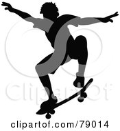 Poster, Art Print Of Black Silhouetted Skater Catching Air