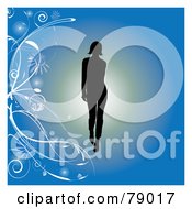 Poster, Art Print Of Silhouetted Model Walking On A Runway Over A Blue Floral Background