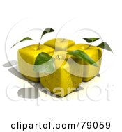 Four 3d Golden Delicious Cubic Genetically Modified Apples With Leaves - Version 1